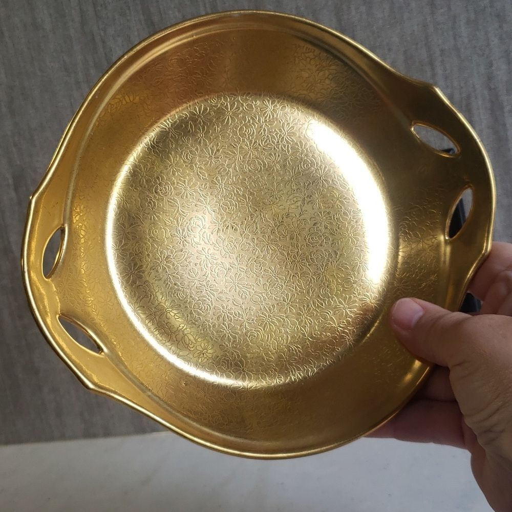 Beautiful Pickard China 24k Gold Encrusted Etched Daisy Rose Handled Candy Dish - Picture 3 of 10